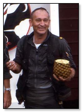 Dick Fitzgerald with his 100 mission pineapple. August 1966.